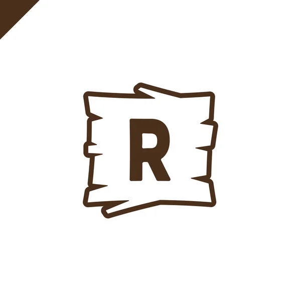 Wooden alphabet or font blocks with letter r in wood texture area with outline. — Stock Vector
