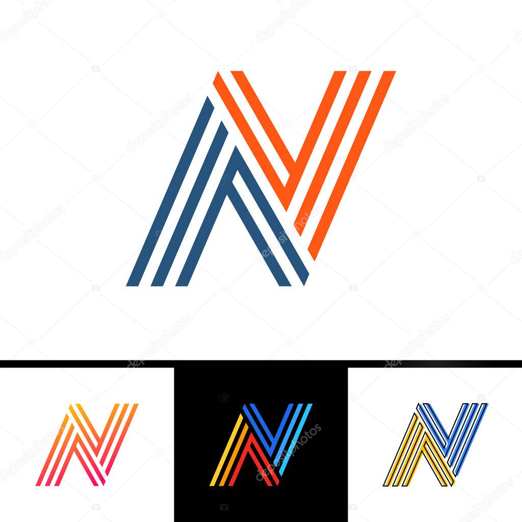 N letter formed by parallel lines. Vector design template elements for your sport application or corporate identity.