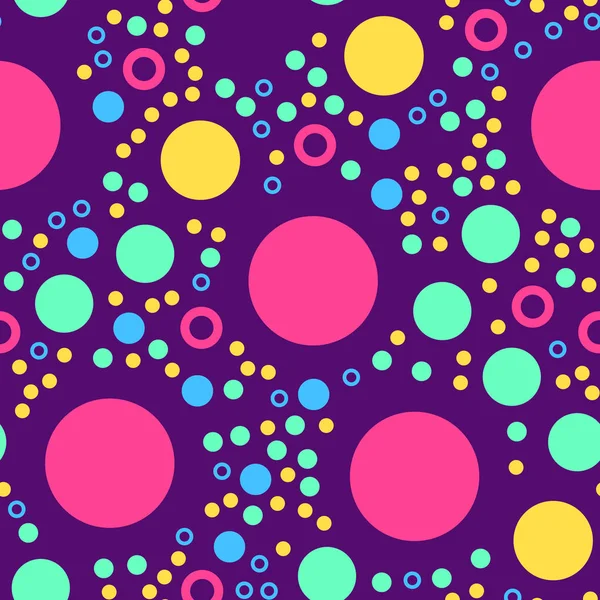 Abstraktes nahtloses Muster mit Kreisen auf violettem Dunkel. Geometriemuster für Gewebe. Textiler Hintergrund. Aktienvektor. — Stockvektor