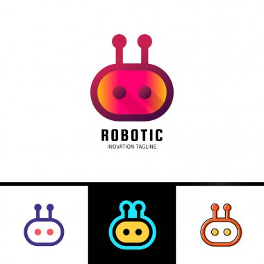 Akıllı robot logo şablonu. Beyaz arka plan üzerinde izole şirin logo. Geleceğin teknolojileri Tema. Vektör kavramı sembol.