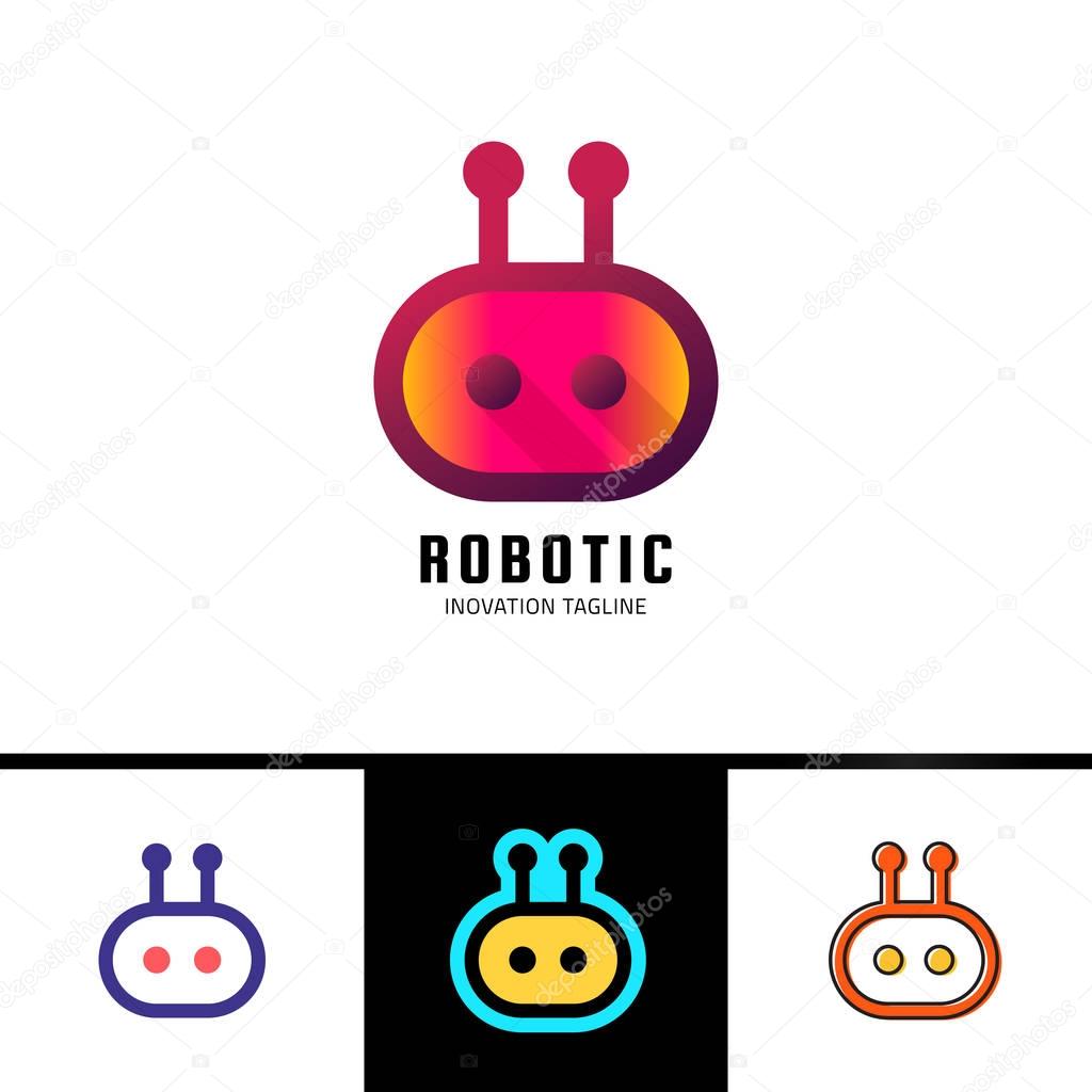 Smart robot logo template. Cute logotype isolated on white background. Future technologies theme. Vector concept symbol.