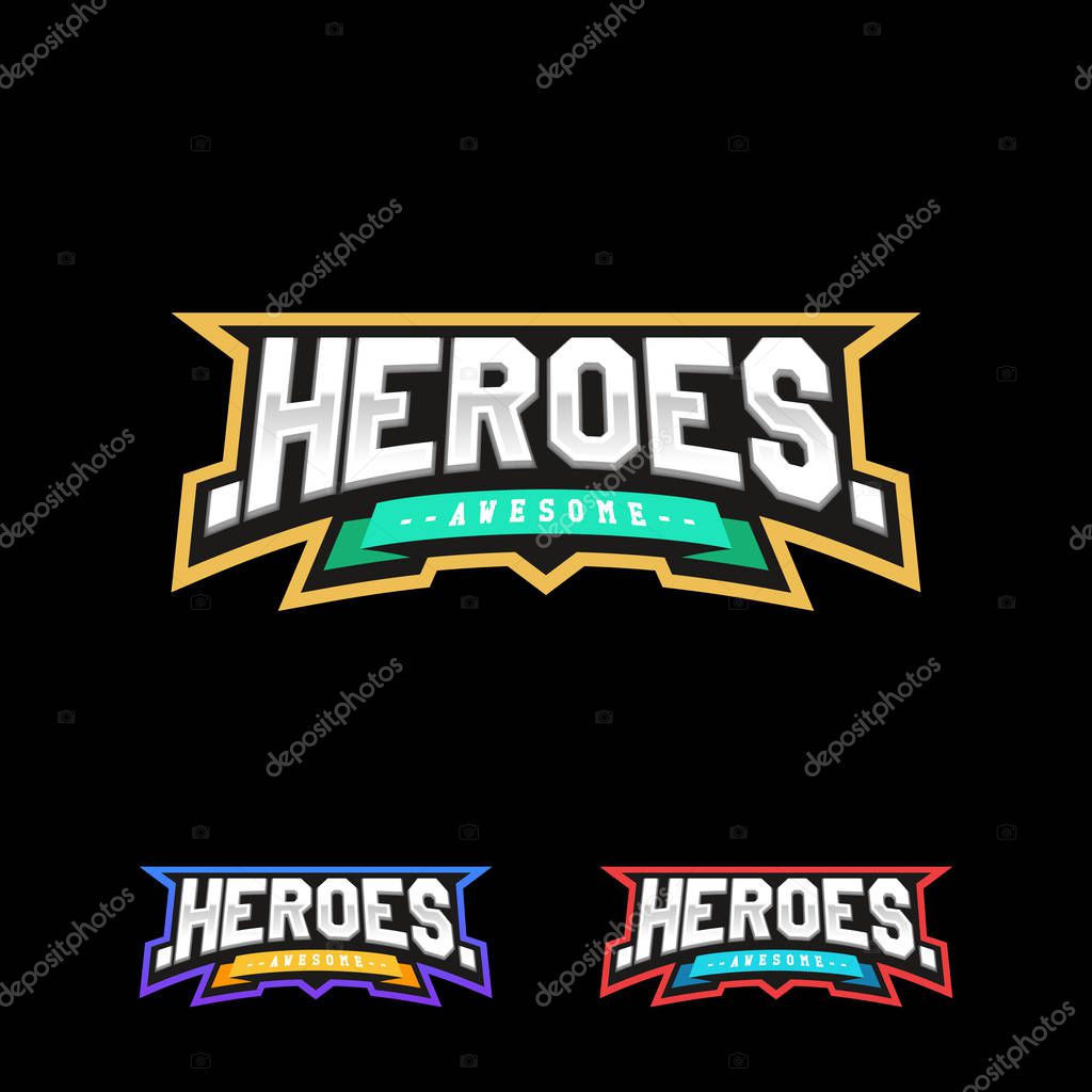 Heroes or Superhero sport text logo. Vector, isolated for t-shirt typography in retro style emblem