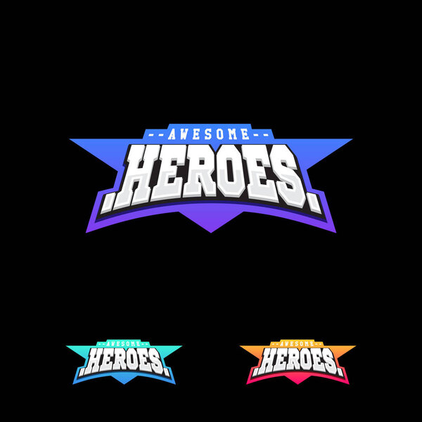 Heroes or Superhero sport text logo. Vector, isolated for t-shirt typography in retro style emblem