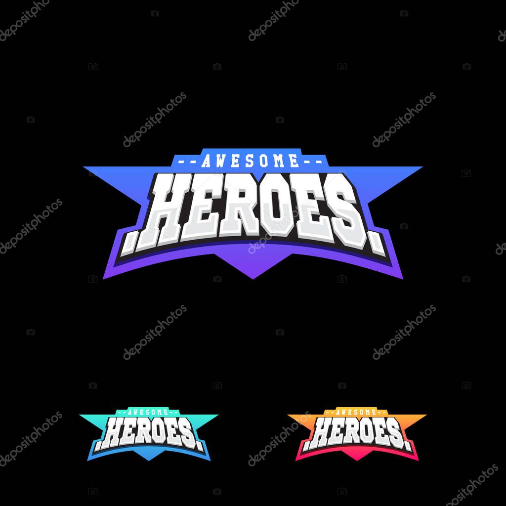 Heroes or Superhero sport text logo. Vector, isolated for t-shirt typography in retro style emblem