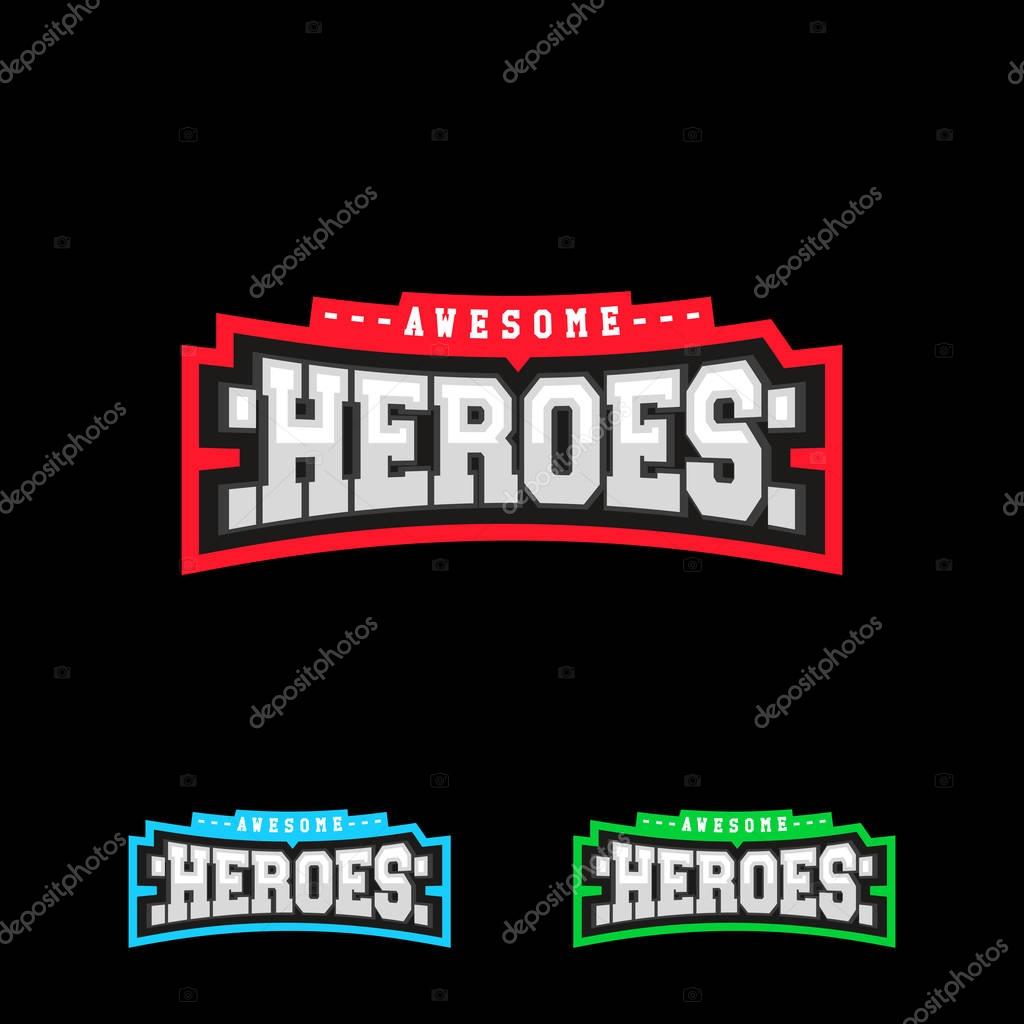 Heroes or Superhero sport text logo. Vector, isolated for t-shirt typography in retro style emblem