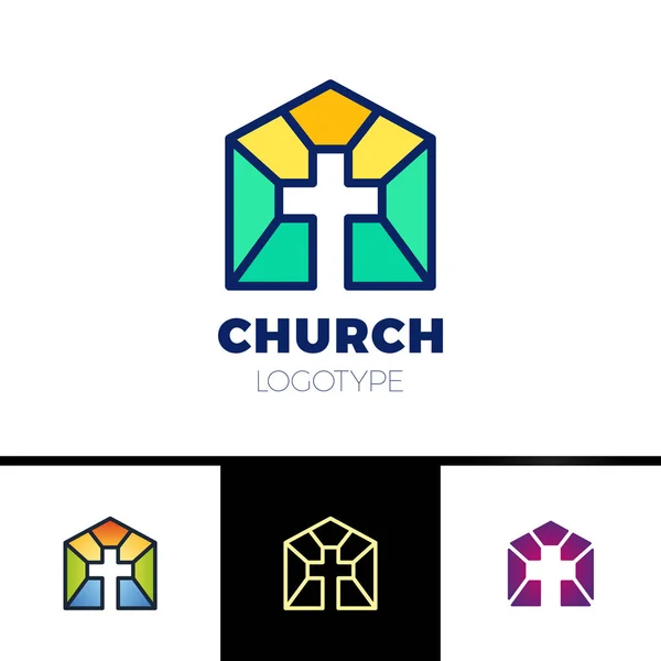 Home Igreja Logo. Logotipo da Bíblia da casa. Calvário silhueta cruzada gradiente laranja —  Vetores de Stock