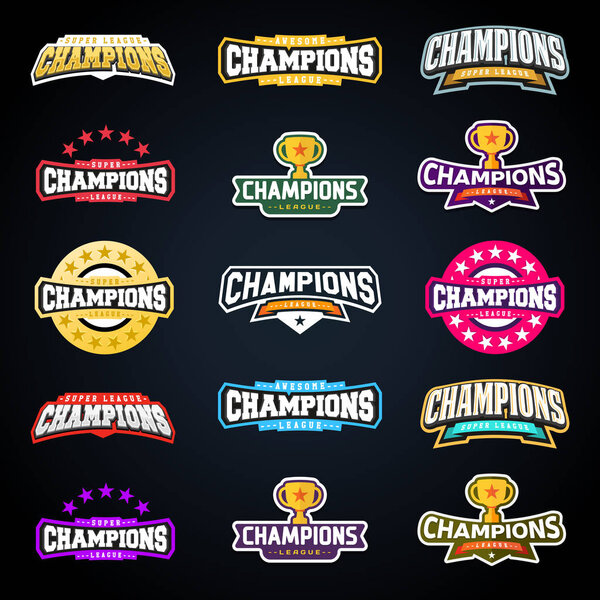 Набор эмблемы чемпиона или чемпиона Лиги чемпионов. Супер логотип для вашей футболки. Коллекция логотипов Mega
.