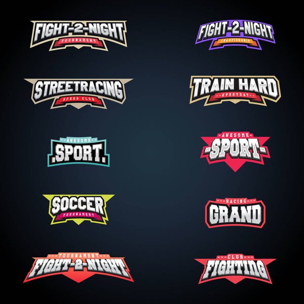 Набор типографики спортивной эмблемы. Супер логотип для вашей футболки. Коллекция логотипов Mega
