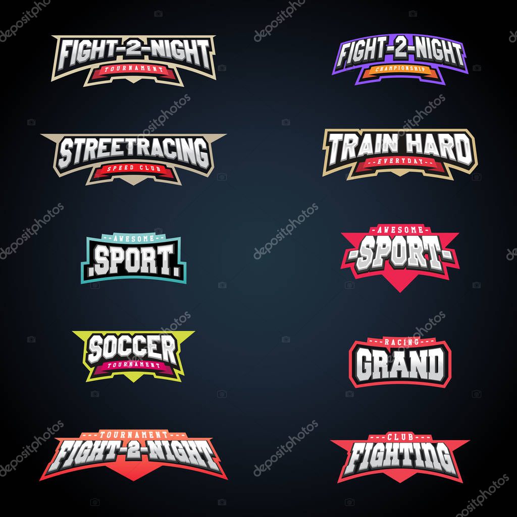 Sport emblem typography set. Super logo for your t-shirt. Mega logotype collection