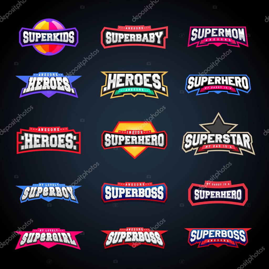 Sport emblem typography set. Super logo for your t-shirt. Mega logotype collection