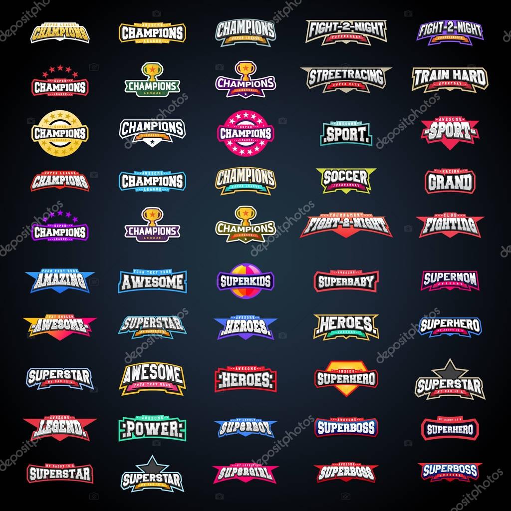 Sport emblem typography set. Super logo for your t-shirt. Mega logotype collection