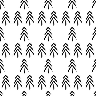 Noel ağaçlarıyla kışın kusursuz desenli. El çizimi vektör çizimi. Kağıt ambalaj Noel 'i.