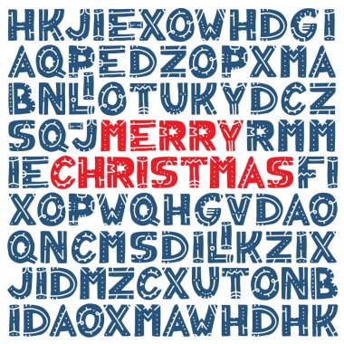 Neşeli Noel desenle farklı harfler kümesi. Kartpostal arka plan vektör karakterlerine ile