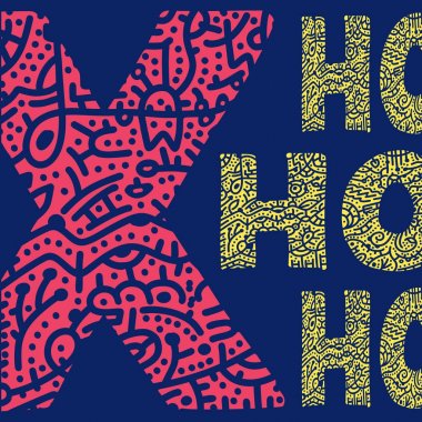 Ho ho ho ifade. Noel Baba'nın ifadesi. Tatil için yazı. Mürekkep çizim. Harf X