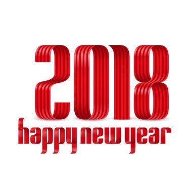 2018 mutlu yeni yıl kırmızı kurdele beyaz arka plan üzerinde