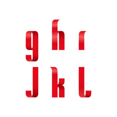 g, h, ı, j, k, l küçük harfler yazı tipinden kırmızı kurdele ile şerit ve yumuşak eğriler ve gölgeler