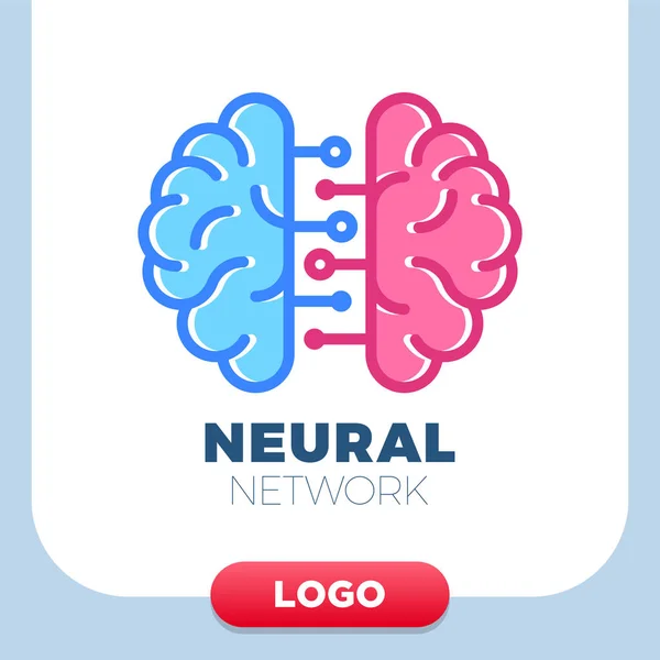 Redes neuronales icono del logo del cerebro humano. Chip o tecnología símbolo creativo — Vector de stock