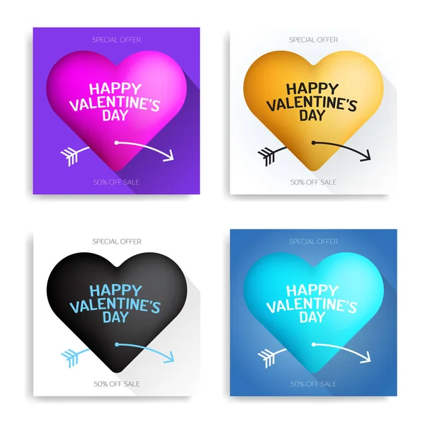 Set tarjeta de felicitación de lujo día de San Valentín negro, rosa, oro, azul — Vector de stock