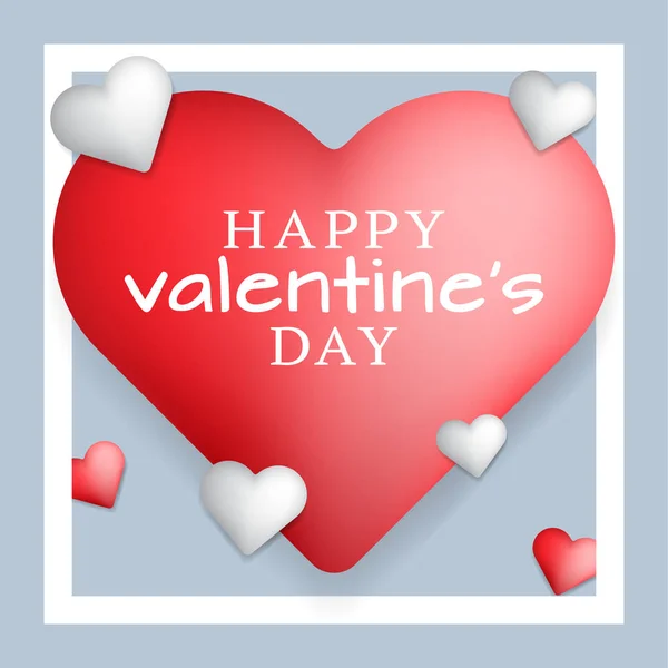 Valentin-nap koncepció fehér és piros szívek, négyzet alakú keret o — Stock Vector
