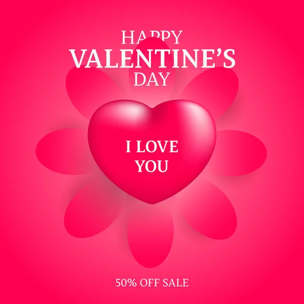 Realista rosa 3d romántico San Valentín corazón fondo flotante w — Vector de stock