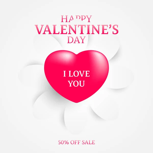 Realista rosa 3d romántico San Valentín corazón fondo flotante w — Vector de stock