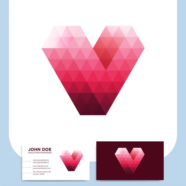 Abstract triangle letter V heart love logo icon polygonal style design template element