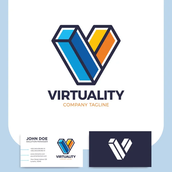 Isométrico letra v logotipo diseño de la plantilla de realidad virtual logotipo — Vector de stock