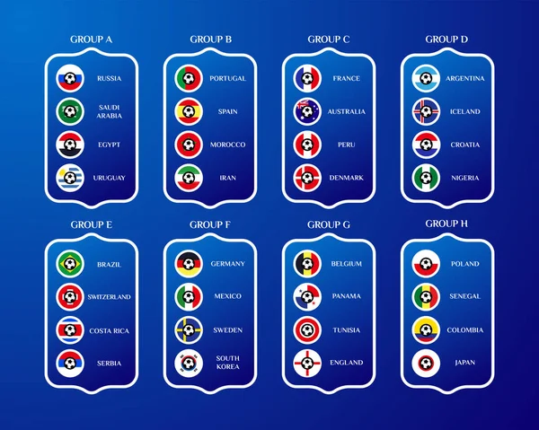 Группы чемпионата мира по футболу. Векторные флаги страны. 2018 s — стоковый вектор