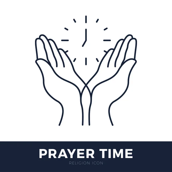 Čas se modlit vektorové logo. Ikona modlících se rukou s hodinami. — Stockový vektor