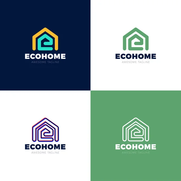 Minimalist vector logo of house and letter E. Eco house concept.