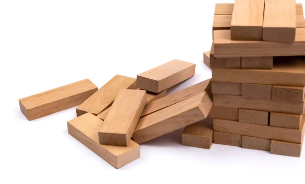 クローズアップブロック木製ゲームは、白い背景に隔離 ストックフォト