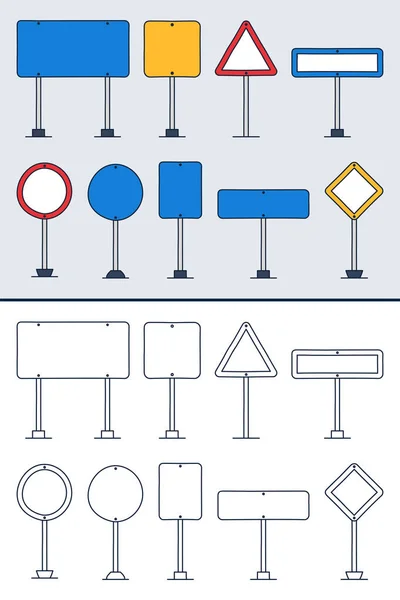 Conjunto vectorial de señales de tráfico de garabatos en contorno colorido y garabato s — Vector de stock