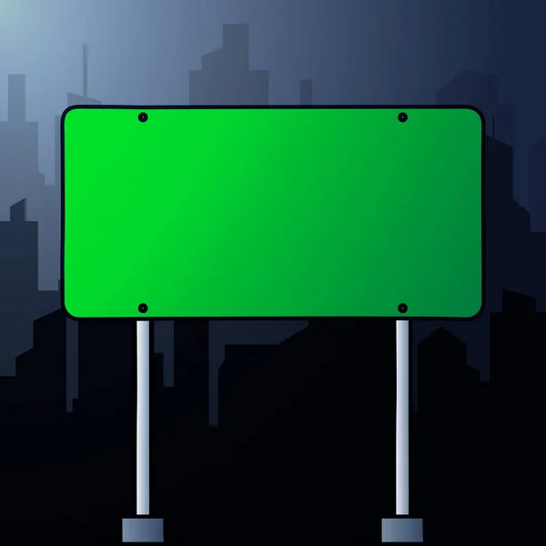 Panneau rectangulaire vert sur fond paysage d'une nuit — Image vectorielle