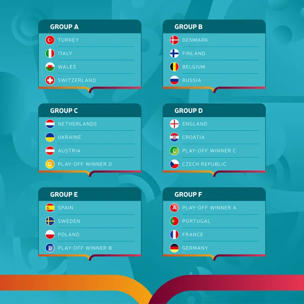 Campeonato Europeu de Futebol 2020 fase final grupos vector stoc —  Vetores de Stock