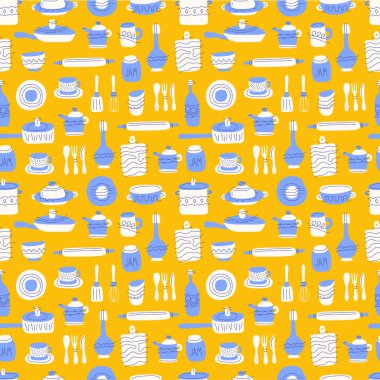 Dekoratif masa eşyalarının kusursuz deseni. Seramik 