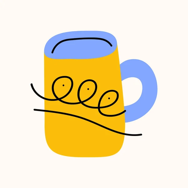 Thee of koffie kopje cartoon doodle vector voorraad icoon in platte stijl — Stockvector