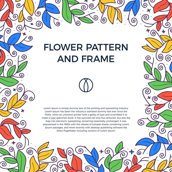 Bordure florale dessinée à la main colorée avec feuille délicate, B — Image vectorielle