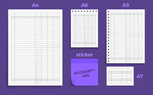 Serie di quattro fogli contabili in bianco Standart accartocciati serie A per — Vettoriale Stock