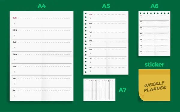 Set di quattro quadruplicati Standart blank weekly planner series A form — Vettoriale Stock