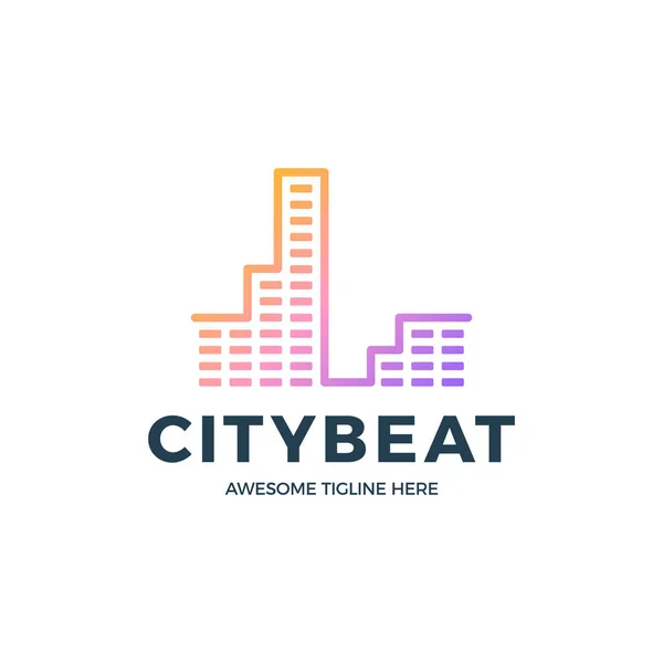 City Audio Sound Wave logo template stock vector design. Línea ab — Archivo Imágenes Vectoriales