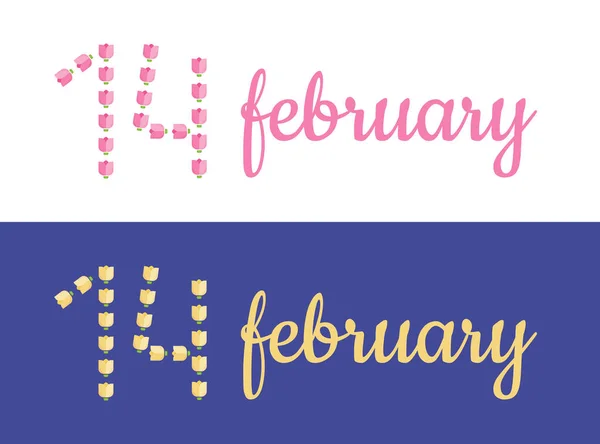 14 februari. Fijne Valentijnsdag. ontwerp sjabloon met nummer 14 — Stockvector