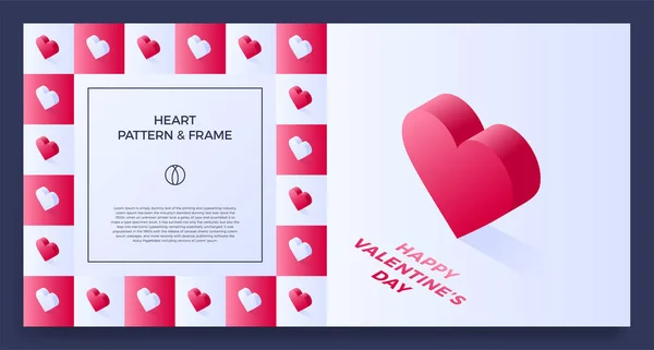 Poster, banner or card Frame Border with love isometric heart pa — Stock Vector