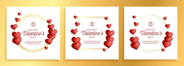 Set Lovely Gold Outline Frame Border Hearts Valentine Day Stock — Stock Vector