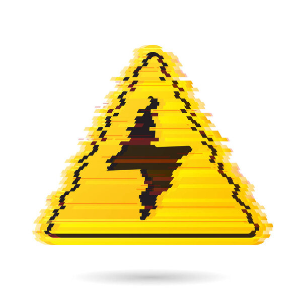 High voltage icon with noise effect or digital glitch. Bolt warn