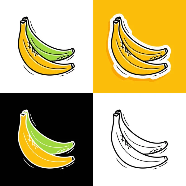 Bananset. Handritad doodle banan ikon samling Vector illu — Stock vektor