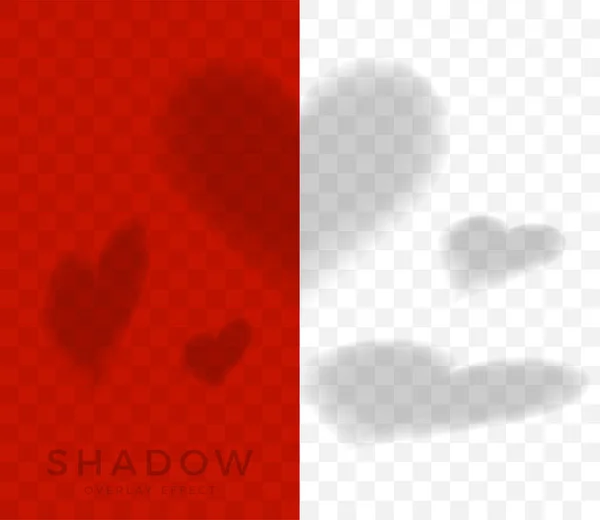 Set of hearts shadow overlay. Shadow of heart overlay effects in — 스톡 벡터