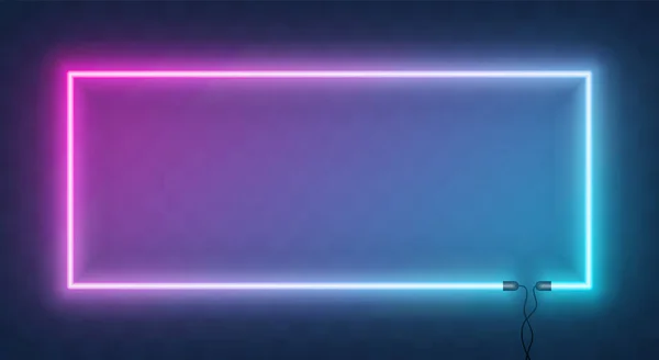 Neonový vodorovný obdélníkový rám s drátem. Neonová světla s — Stockový vektor