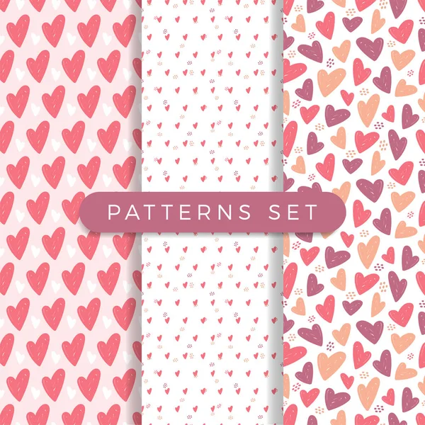 Heart seamless pattern set. Vector love illustration. Valentine