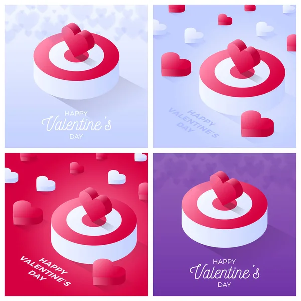 Valentine day card set. Happy Valentine Day Isometric heart stan — Stock Vector