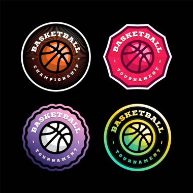 Basketbol dairesel vektör logosu ayarlandı. Modern profesyonel Typogra